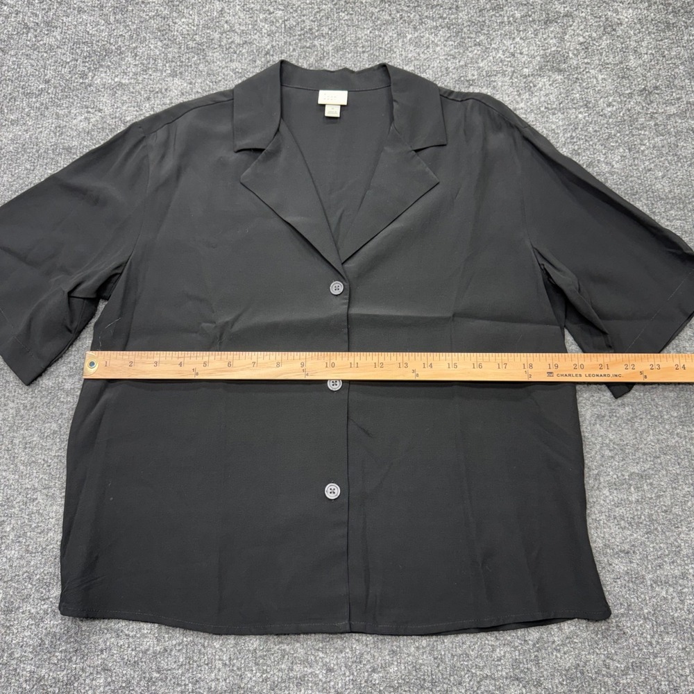 A New Day Womens Black Short Sleeve Button Down Camp Collar Blouse S Solid Rayon - Picture 3 of 8